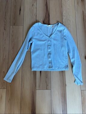 Levi's Light Blue Ribbed Button-Up V-Neck Top